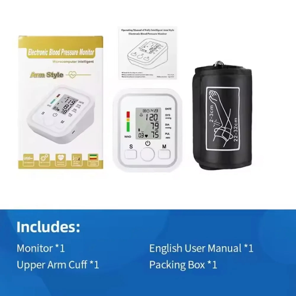 Spanish Voice Digital Arm Blood Pressure Meter Medical Pressure Monitor Tonometer Tensiometer Heart Rate Pulse Sphygmomanometer