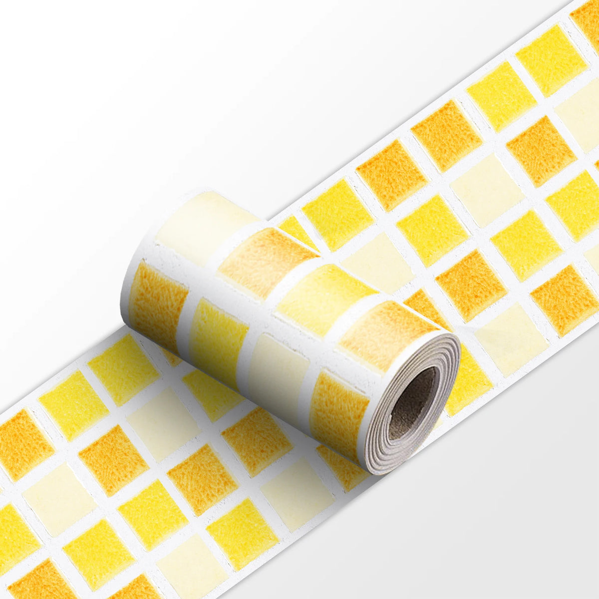Peel-and-stick mosaic tile wall border sticker strip, yellow and white checker mosaic roll