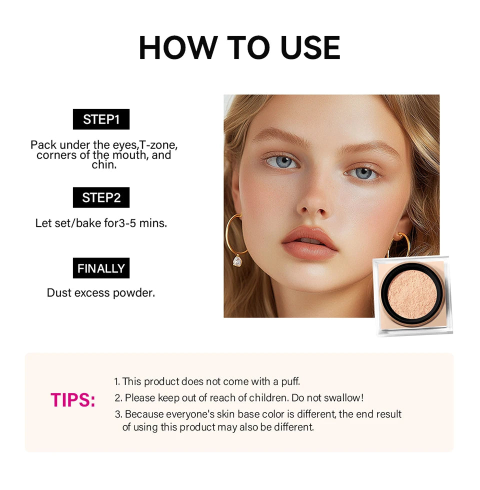 Tidesmit loose baking and setting powder for long lasting oil control and natural matte brightening face makeup finish