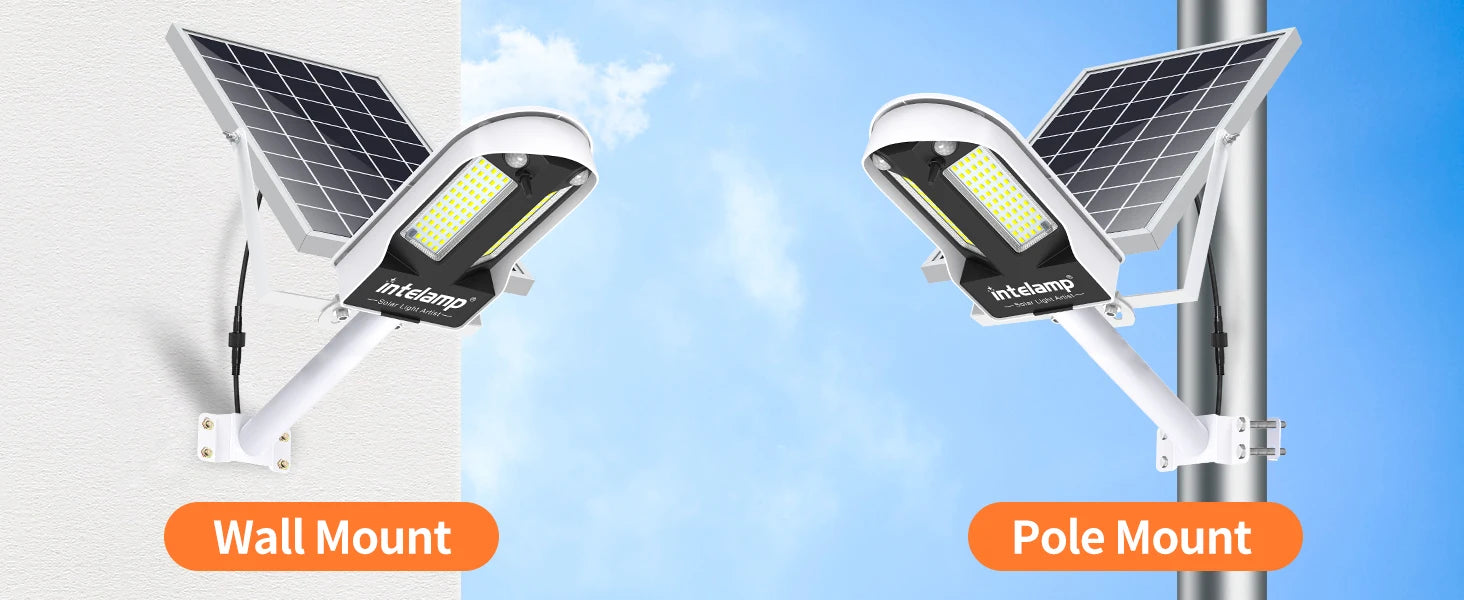 Intelamp Solar Street Lights Outdoor Lamp 3000LM 12500mAh With Two Motion Sensors Super Large Solar Panel For Garden Yard Path