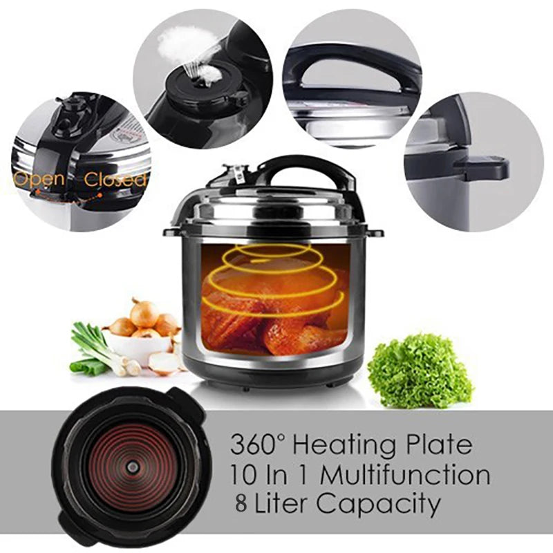 Electric pressure cooker with transparent cooking lid and visible heating base ring