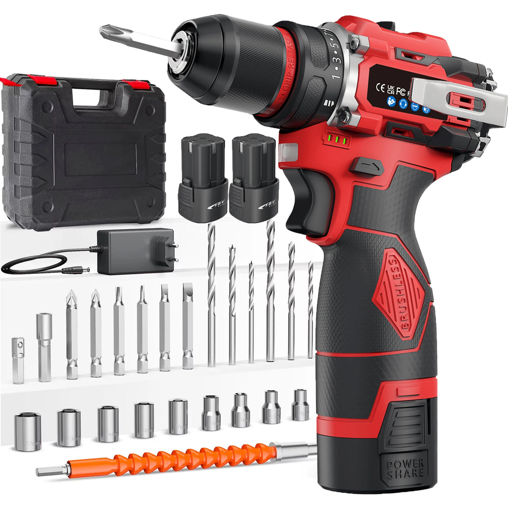 3-in-1 Brushless Electric Screwdriver 80Nm Torque Cordless Handheld Drill Impact Drill 16.8V Household Impact Power Tool