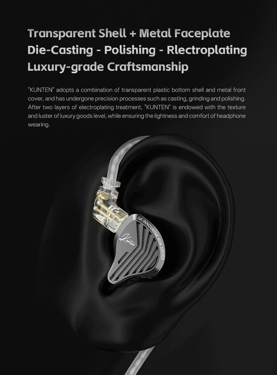 GK KUNTEN Dynamic Drive Headphones HIFI Heavy Bass Earbuds Sports Metal Headphones Detachable Headphones 2PIN KZ Zenith EDX Tidesmit