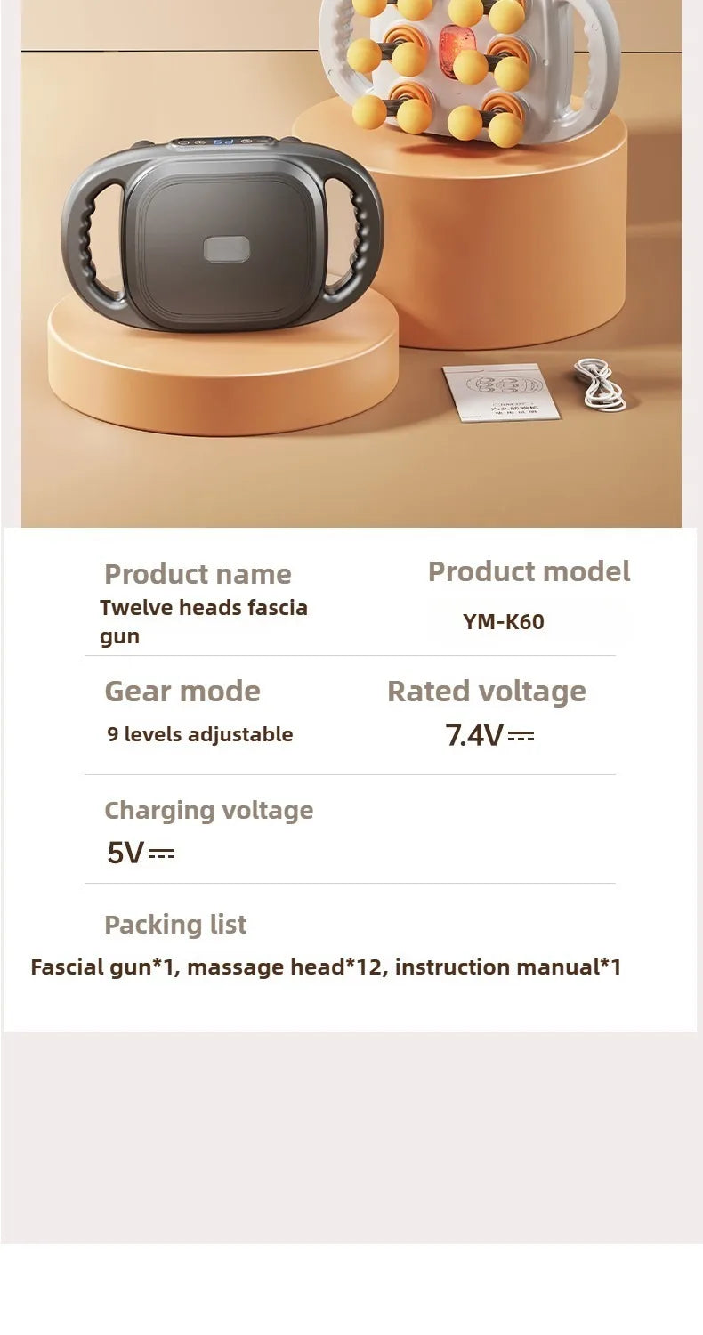 Deep Tissue Muscle Massager - 12-Head Percussion Back Therapy Tool Back Massage Instrument Tidesmit