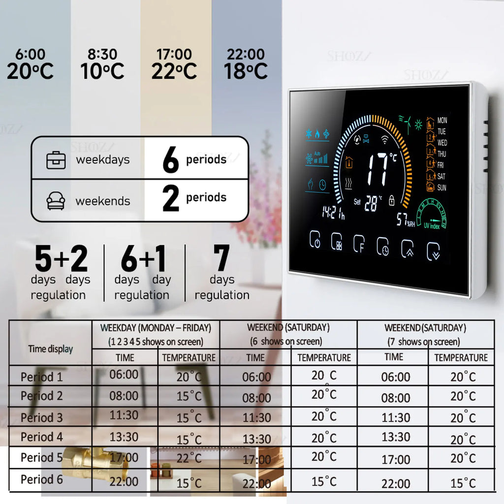 Wifi/RS485/Zigbee Thermostat Air Conditioning 3 Fan Coil Unit Home Cooling/Heating 2/4 Pipe Temperature Controller with Alexa