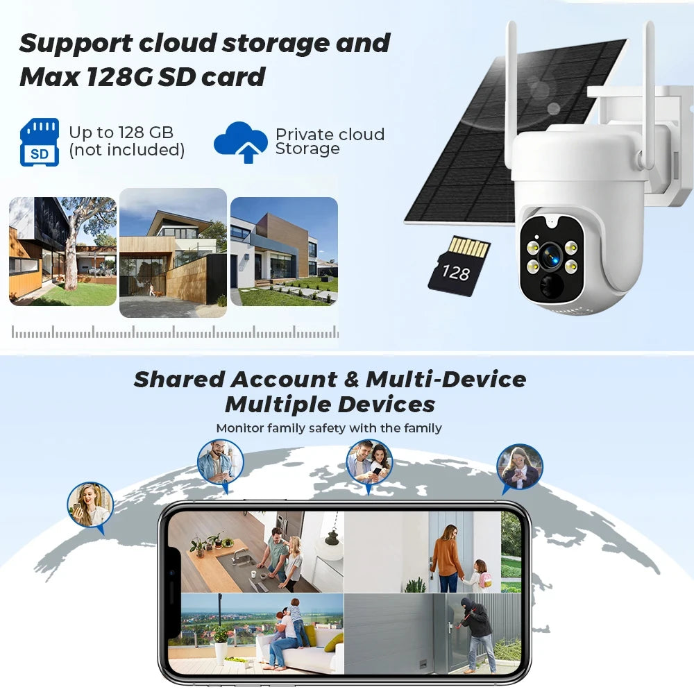 5MP EseeCloud Wireless Solar Outdoor Wireless PTZ Camera Built-in Battery 365 Days Standby Surveillance Camera With Solar Panel