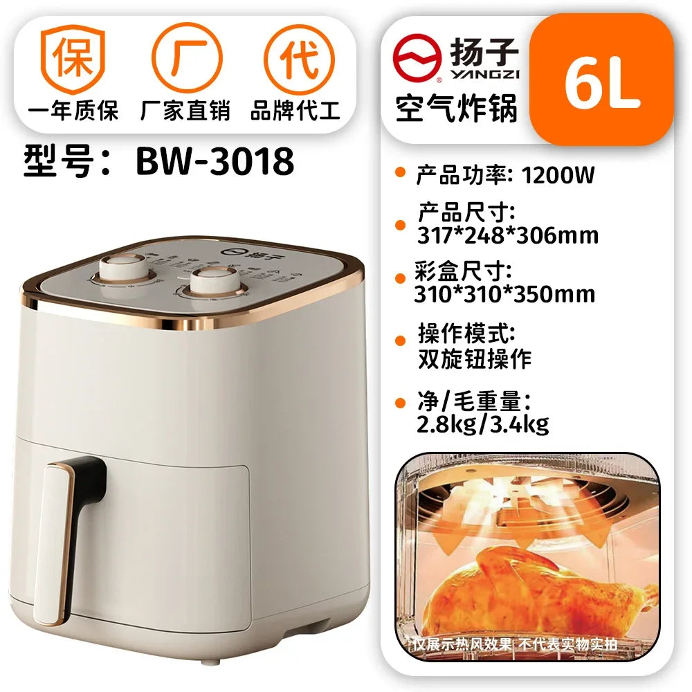 White 6L air fryer with dual knobs and top panel controls