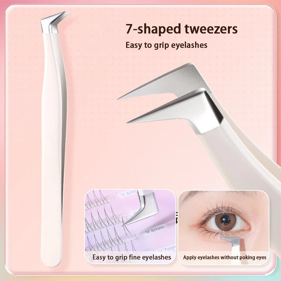 Eyelash Tweezers Precision Tool - Stainless Steel Crafting Tidesmit False Eyelashes 7-shaped Tidesmit
