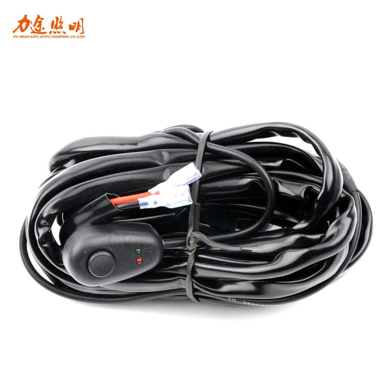 LED light bar remote harness with inline switch and coiled wiring cable