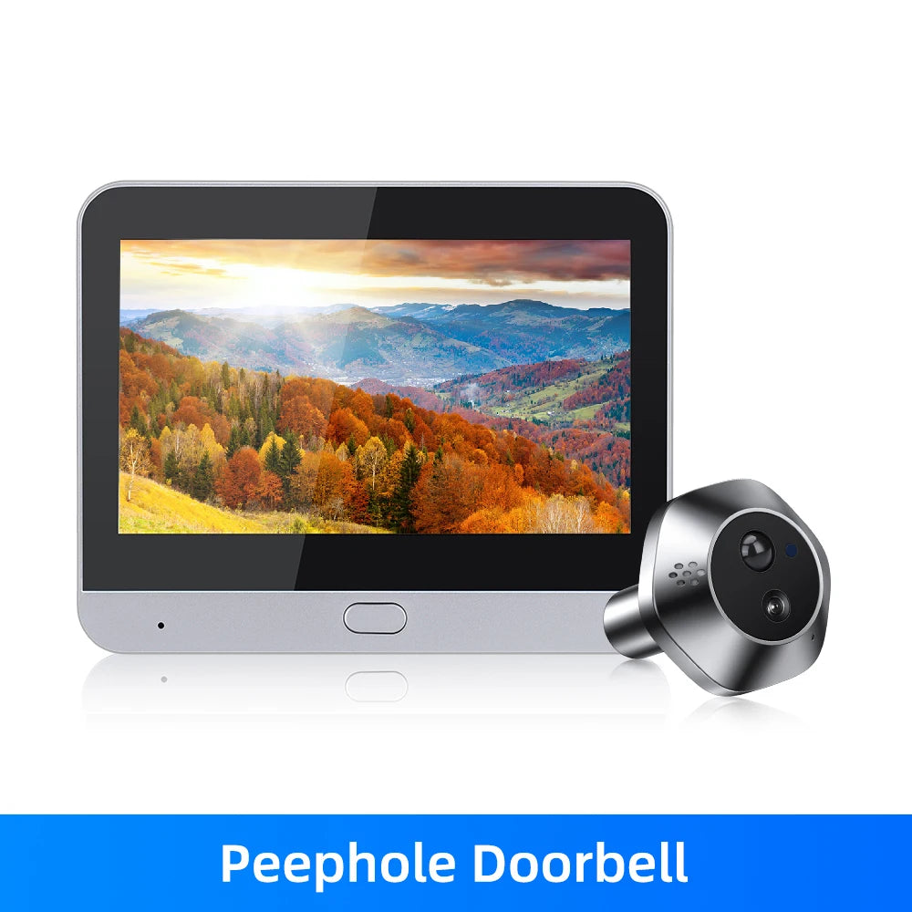 Peephole doorbell with screen and silver camera