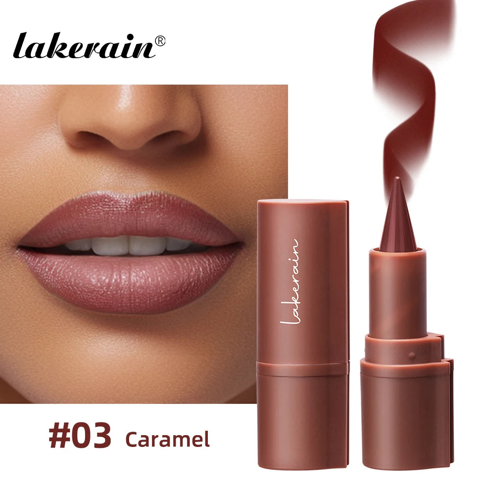 Lakerain #03 Caramel matte lipstick pen, waterproof red-brown lip liner for a long-lasting, smooth gradient finish.