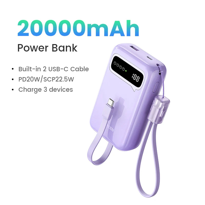 20000mAh Fast Charging Power Bank - Portable 22.5W USB-C Charger Purple 20000mah Tidesmit