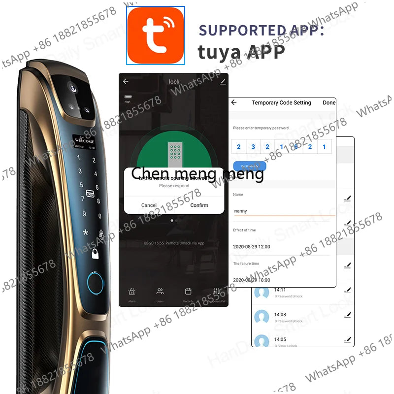 Automatic Fingerprint Electronic Digital Tuya 3D Face Recognition Door Lock Smart Cards Keys Video Camera Lock For Home