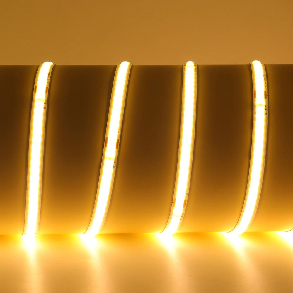COB LED Strip Light Power Kit 220V 110V AC 3000K 4000K 6000K 2pin 240LEDs/m with IC Driver IP20 8mm PCB Dimmable Linear Lighting