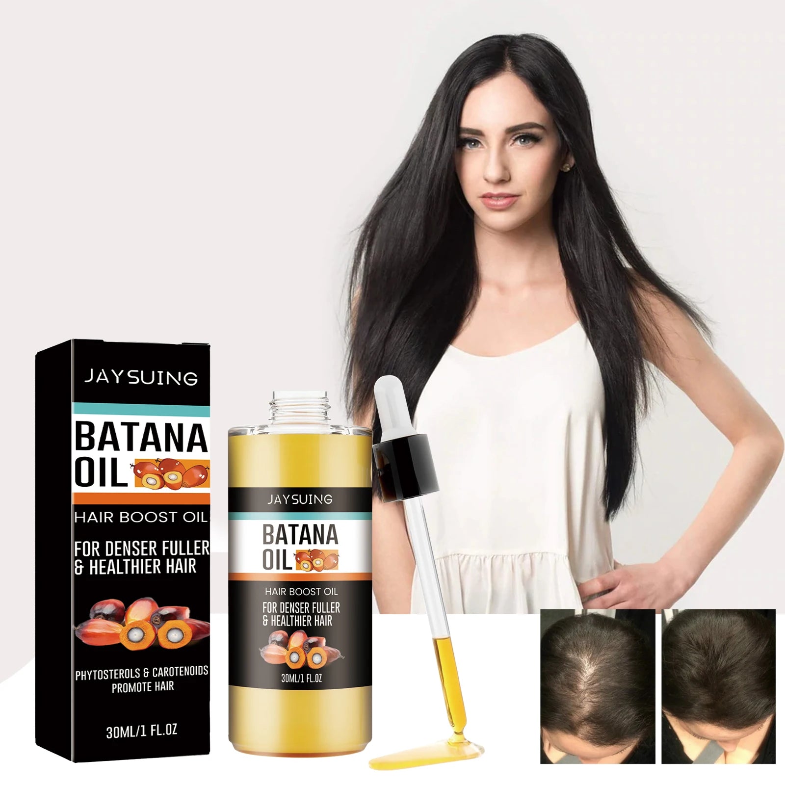 Jaysuing Batana Oil for fast hair growth and root repair, treats hair loss with phytosterols and carotenoids.