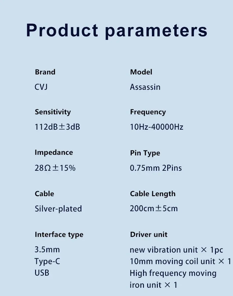 CVJ Assassin Silver in Ear Earphones 1BA+1DD+1Vibrate Game Mode HIFI Microphone Hybrid Tuning Switch Wired Earbuds IEM Headphone Tidesmit