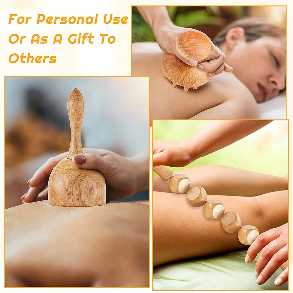 Wood Therapy Massage Tool - 6-Piece Lymphatic Drainage Recovery Set Fascia Gun Tidesmit