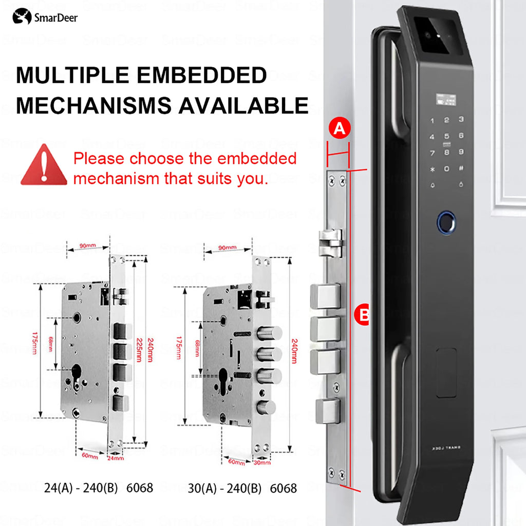 SmarDeer Fingerprint Door Lock 3D Face Palm Vein Smart Lock Visual Camera Doorbell Tuya WiFi Fingerprint Keyless Electronic Lock