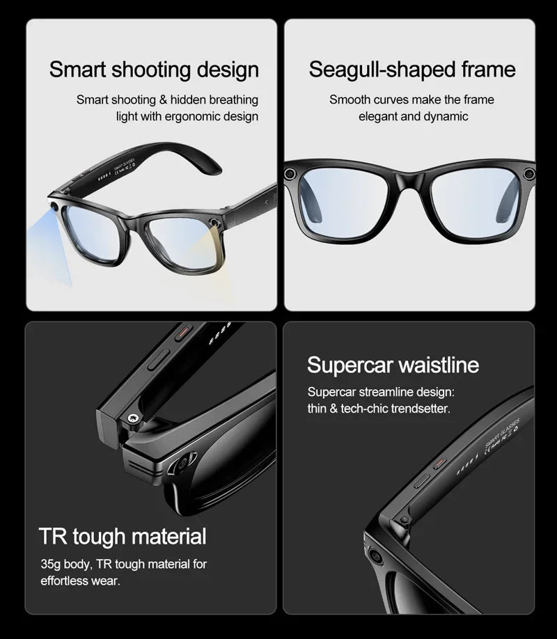 Tidesmit Smart Audio Glasses with AI Camera and Spatial Bluetooth Connectivity Tidesmit