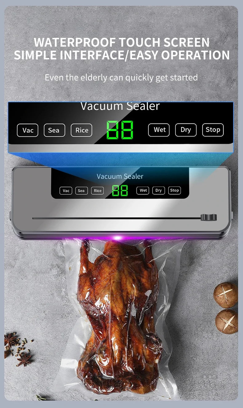 Electric Vacuum Sealer Built-in Cutter Kitchen Food Storage Seal Touch Button Dry/Wet Food Sealing Vacuum Packaging Machine