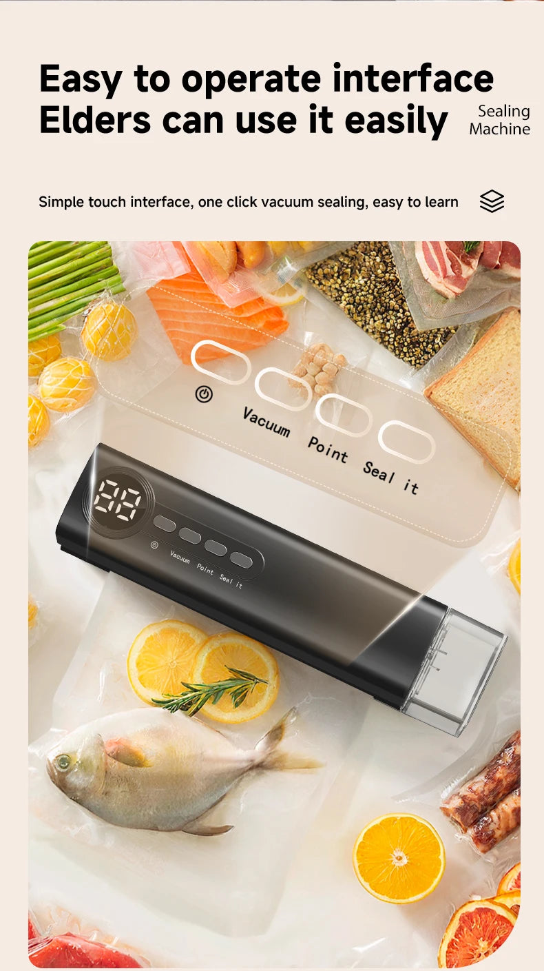 Portable Vacuum Sealer Machine 62kPa Rechargeable Food Vacuum Sealing Machine 150mm Heat Sealer with 3 Temperature Levels