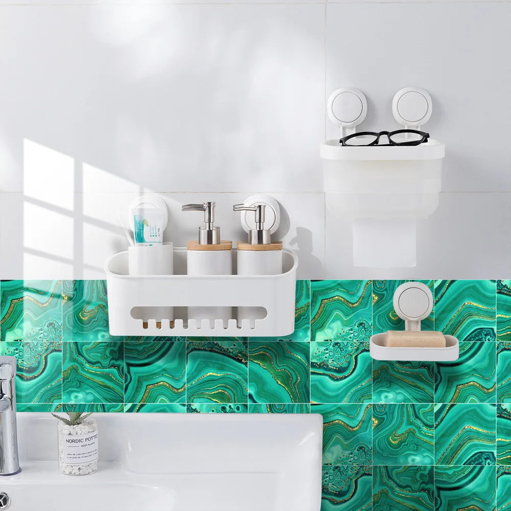 10pcs Crystal Tile Wall Stickers Self-Adhesive Kitchen Tiles PVC Backsplash Stickers Peel and Stick Bathroom Faux Stone Effect