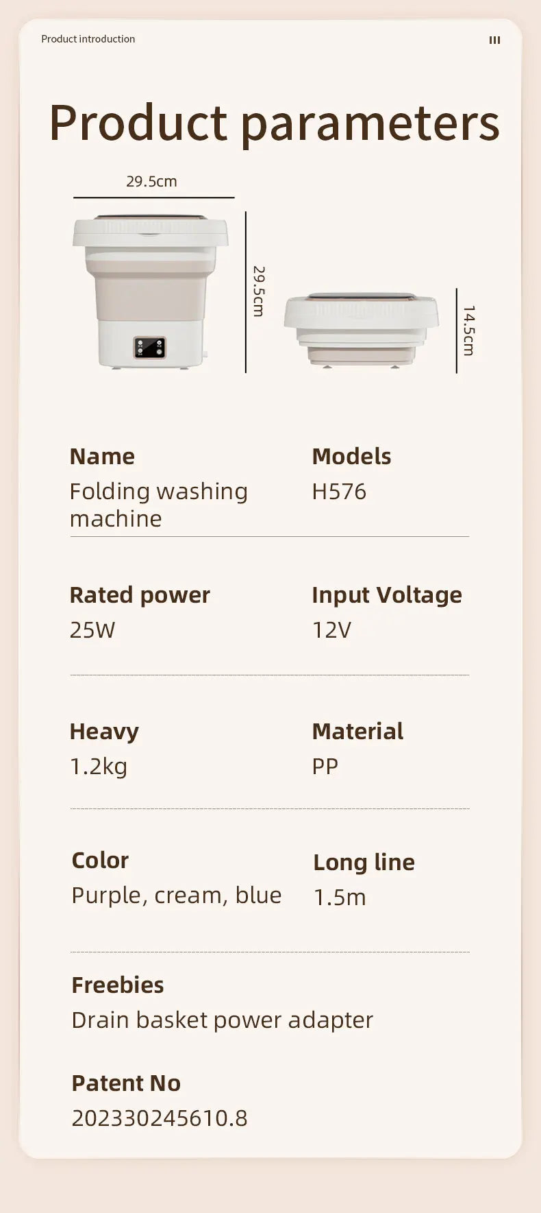Tidesmit 9L foldable washing machine with LCD display and spin dryer for portable underwear and sock cleaning