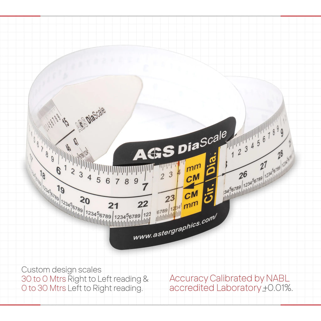 Coiled precision diameter tape measure strap with mm/cm markings and black measurement label