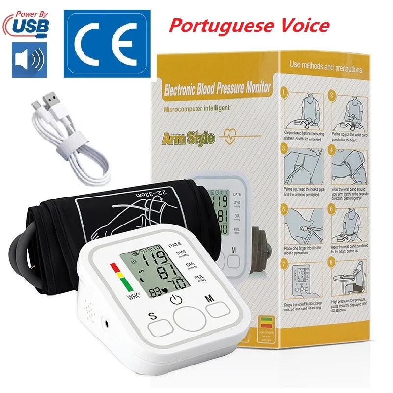Digital Blood Pressure Meter Medical Voice Arm BP Sphygmomanometer Automatic Tonometer Tensiometer Pulse Heart Rate Health Meter