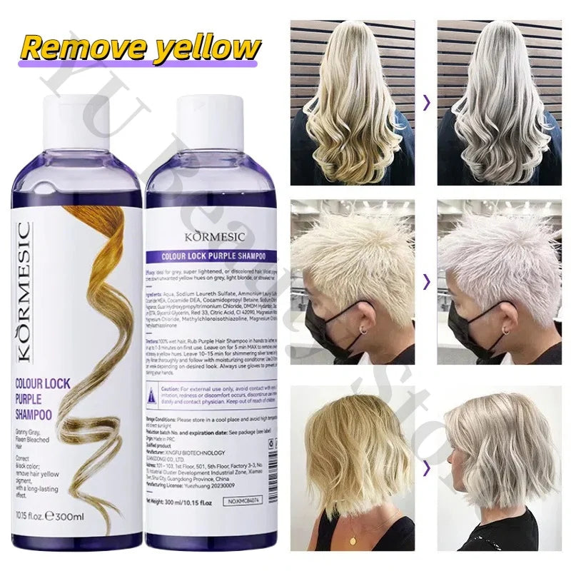Professional Remove Yellow Shampoo Bleached Hair Anti-Yellow Lock-Color Shampoo Silver White Gray Smooth Shine Fluffy Hair Care