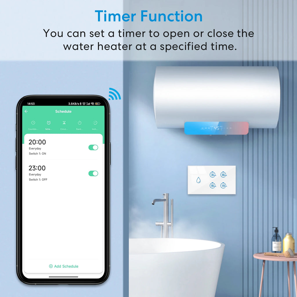 RiooCubee Tuya Smart Life 20A Boiler Water Heater Touch Panel Switch Countdown Remote Control Timer Google Assistant Alexa