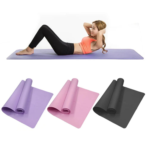 4mm thick EVA anti-slip smart yoga mat for fitness and Pilates exercises, available in purple, pink, and black colors.