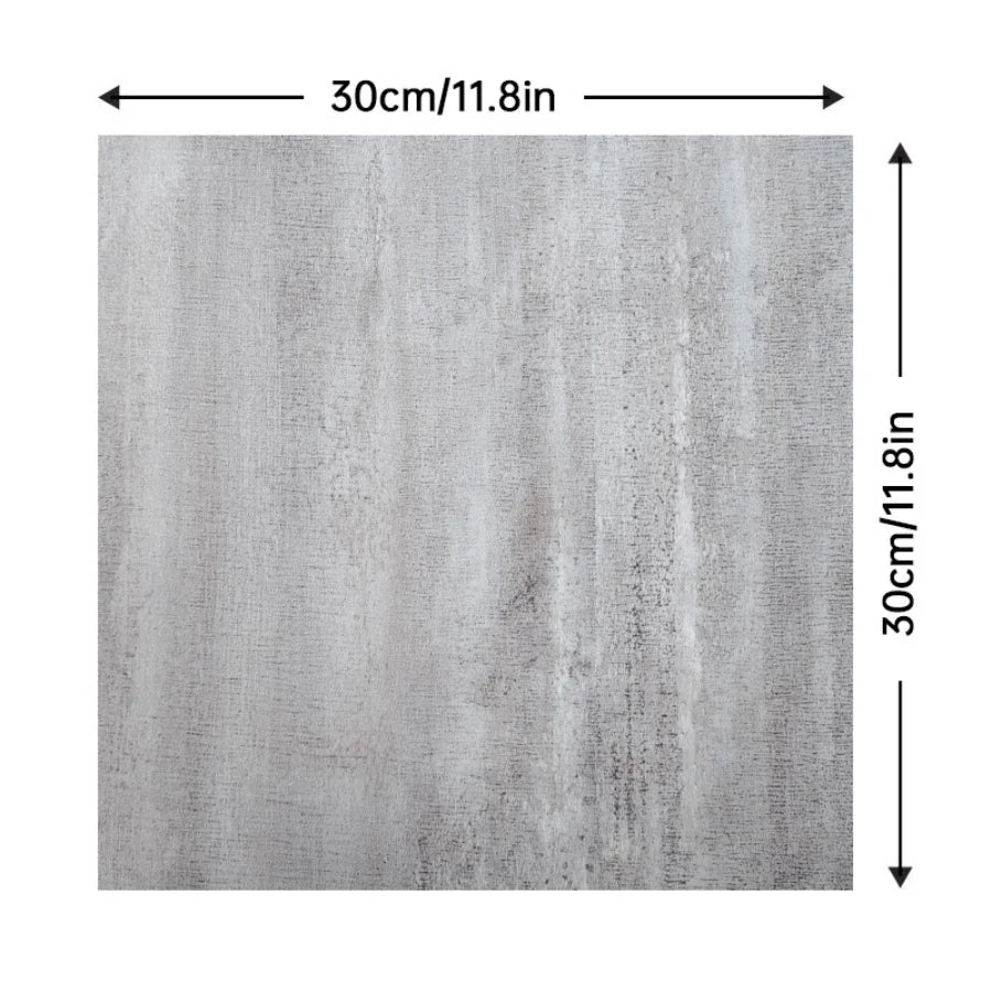 Peel-and-stick concrete-look tile, medium gray textured finish, square 30cm x 30cm