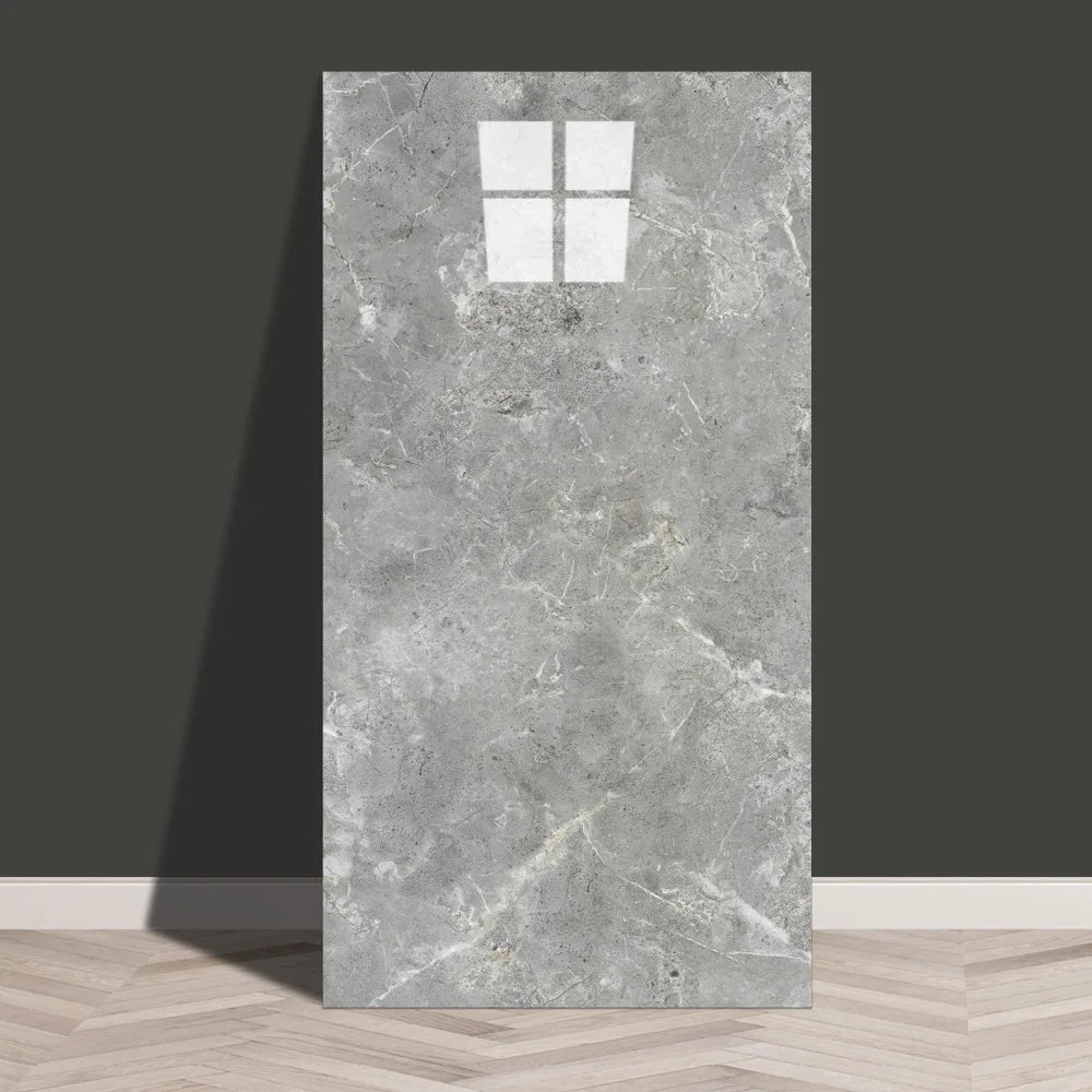 Grey marble-look self-adhesive PVC tile sticker sheet, waterproof finish, 30x60cm