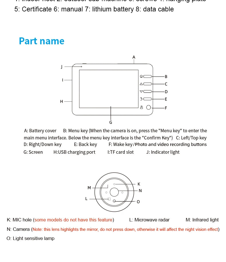 Danmini 4.3'' Electric Peephole 1MP 120° Wide-angle Security Camera Photograph Digital Cat Eye Doorbell Night Vision Door Viewer