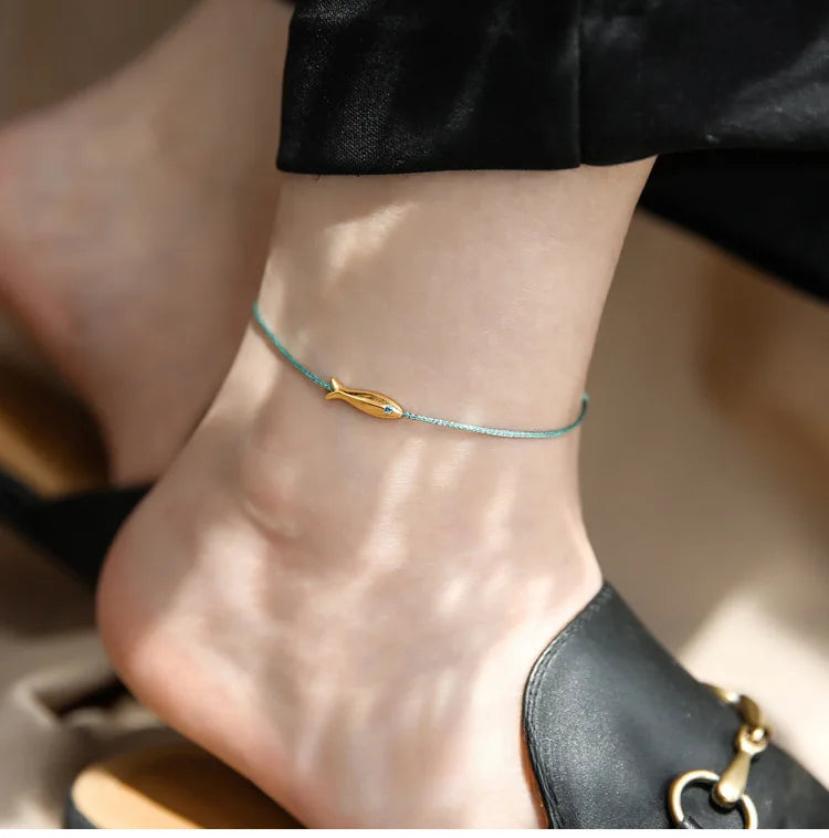 925 Sterling Silver Koi Fish Anklet Rope for Women Girl Cute Fashion Summer Jewelry Dropshipping Wholesale