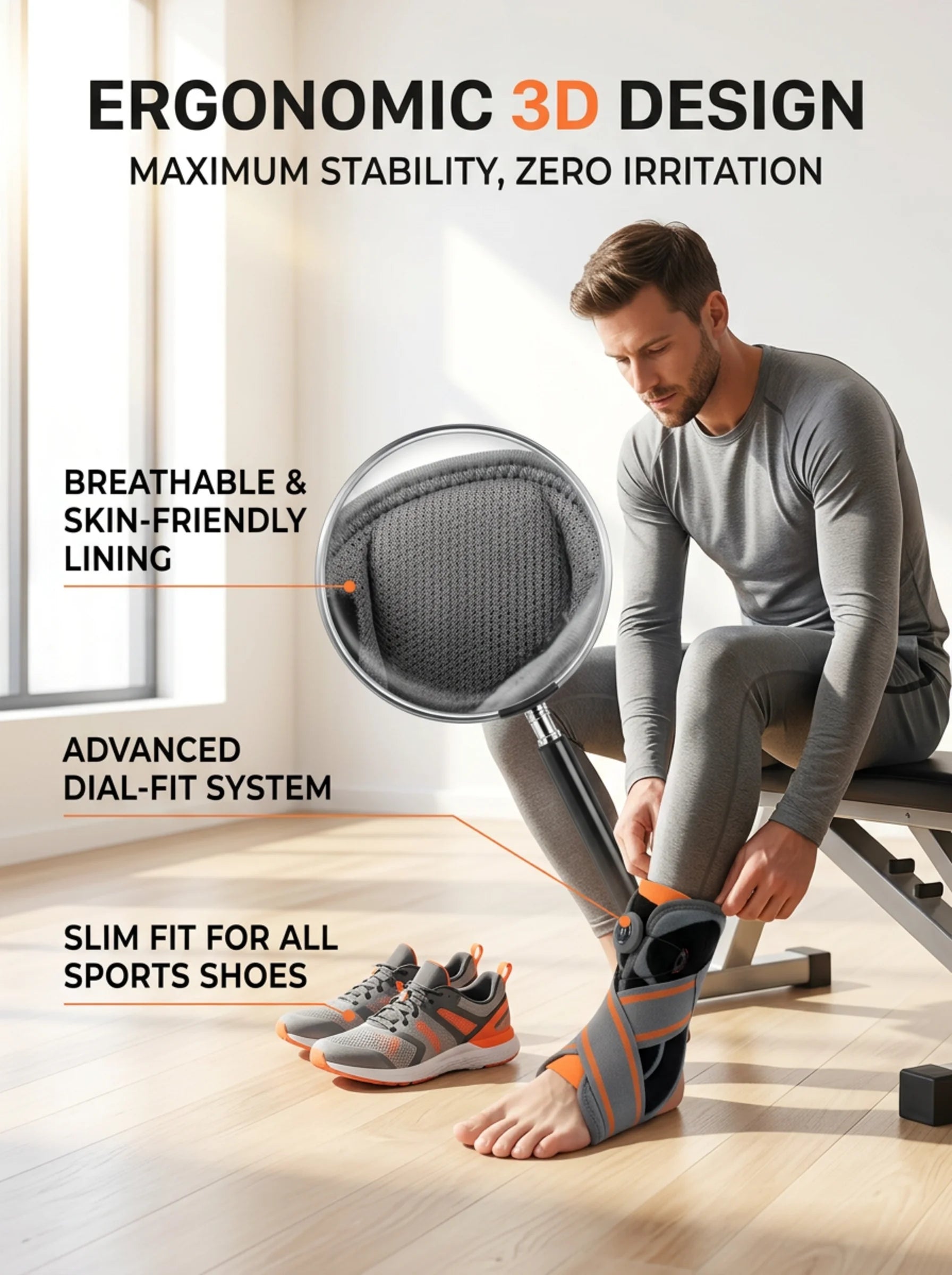 Unisex Ankle Orthosi Bracket Elastane Foot Stabilizer with Protective Rotary Ankle Strap for Injury Recovery Ankle Brace Support