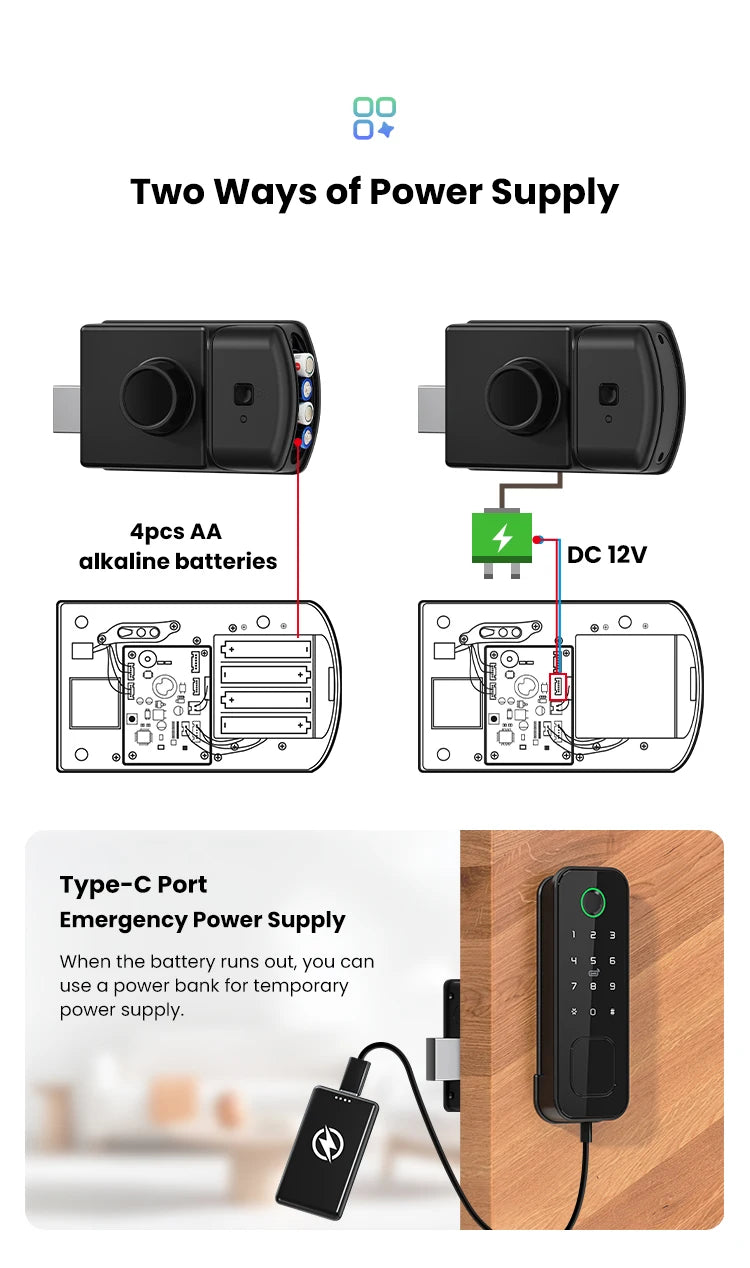 Tuya WiFi 8 Language Fingerprint IP66 Waterproof Outdoor Gate Passcode RFID Card Keyless Smart Rim Lock for Home