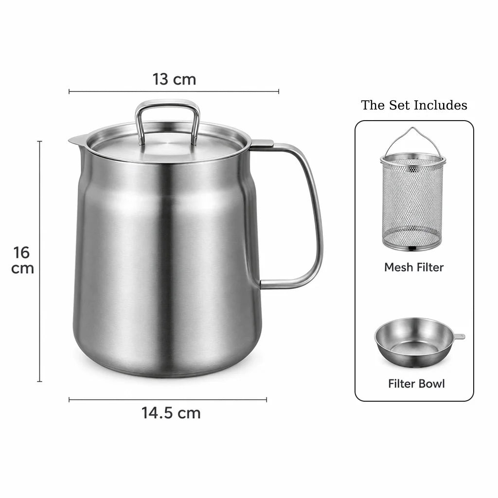1.5L Stainless Steel Deep Fryer Pot with Basket and Oil Strainer, 304 Stainless Steel Deep Fryer Pot for French Fries and Chicke