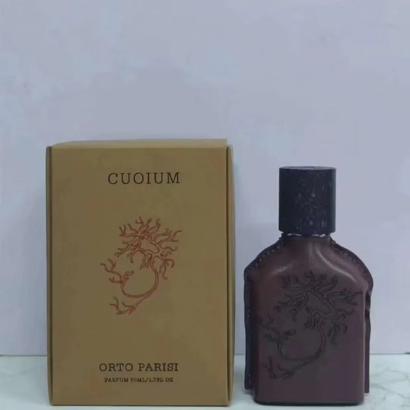 Orto Parisi Cuoium unisex parfum, 50ml. Woody oriental scent, warm amber, earthy notes in a unique leather-wrap bottle.