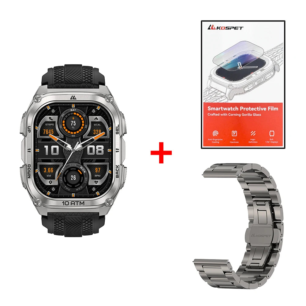 2025 KOSPET Tank M4 Rugged Smart Watch Stainless Steel GPS Offline Maps 10ATM 45M Freediving 24/7 Health Monitor for Android iOS