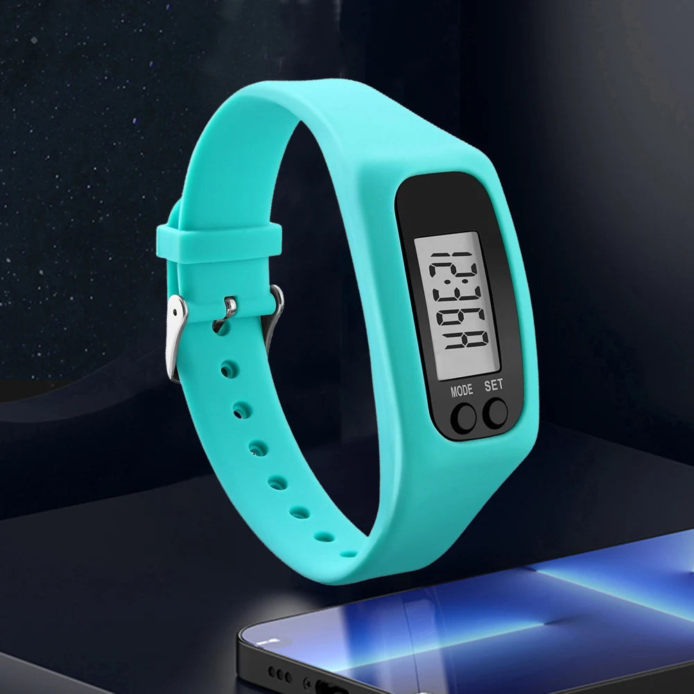 LED Pedometer Bracelet Step Counter Watch 12/24H Time Display Silicone Step Tracker Multi-Function Fitness Watch for Adults kids