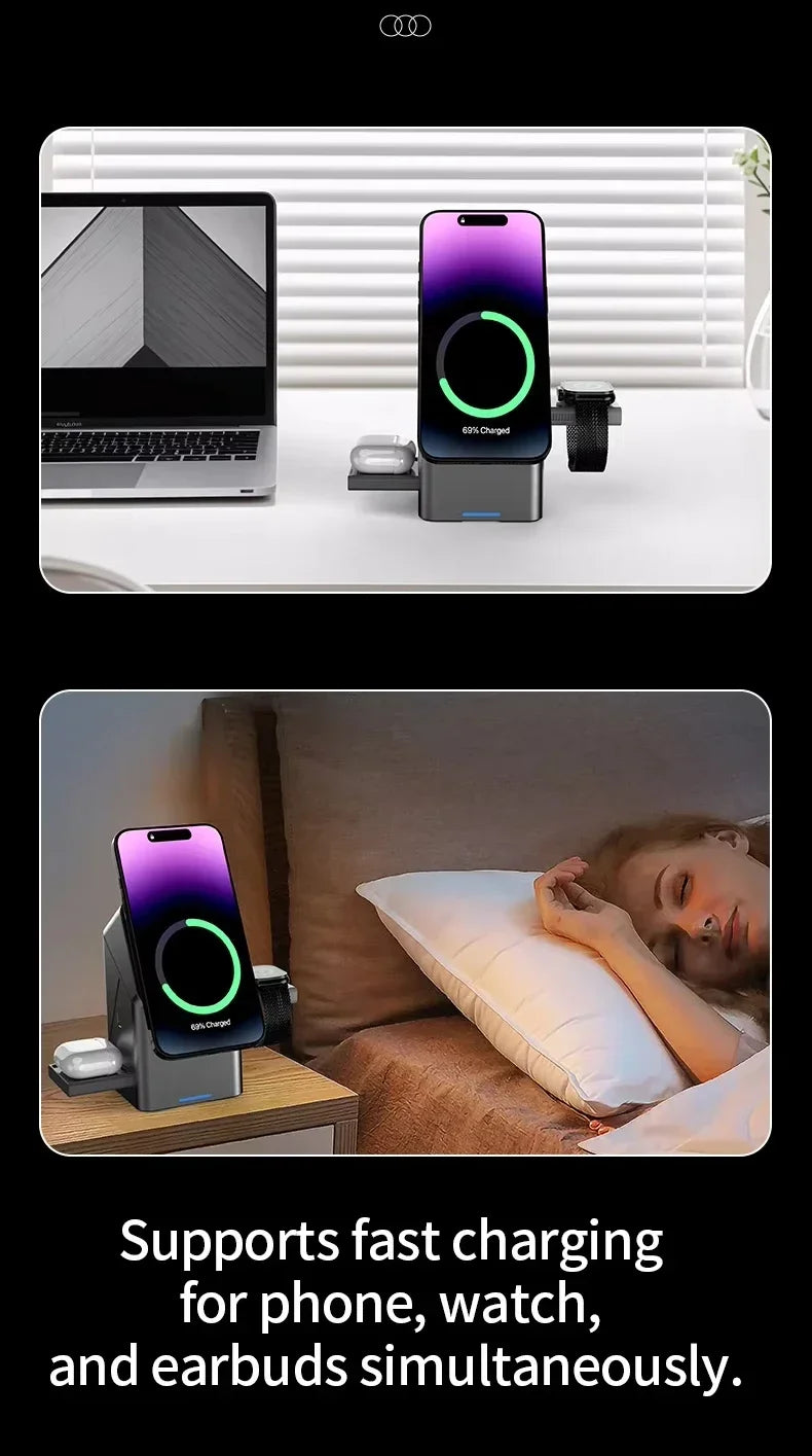 3-in-1 Magnetic Wireless Charger for Apple Devices | Grey Tidesmit