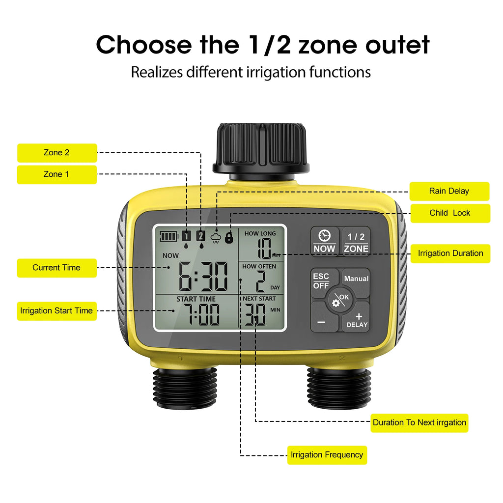 Gardening Intelligent LCD Dual Zone Independent Water Timer Atomization Cooling System Kit Courtyard Automatic Watering Program
