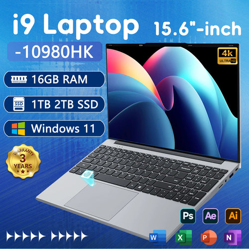 Silver 15.6-inch laptop with black keyboard, large trackpad, fingerprint sensor, and thin-bezel 4K display.