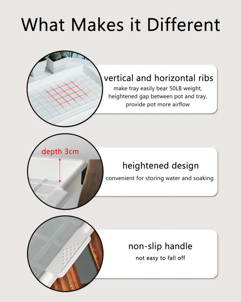 Self-draining nursery tray with vertical and horizontal grid ribs and raised depth channels