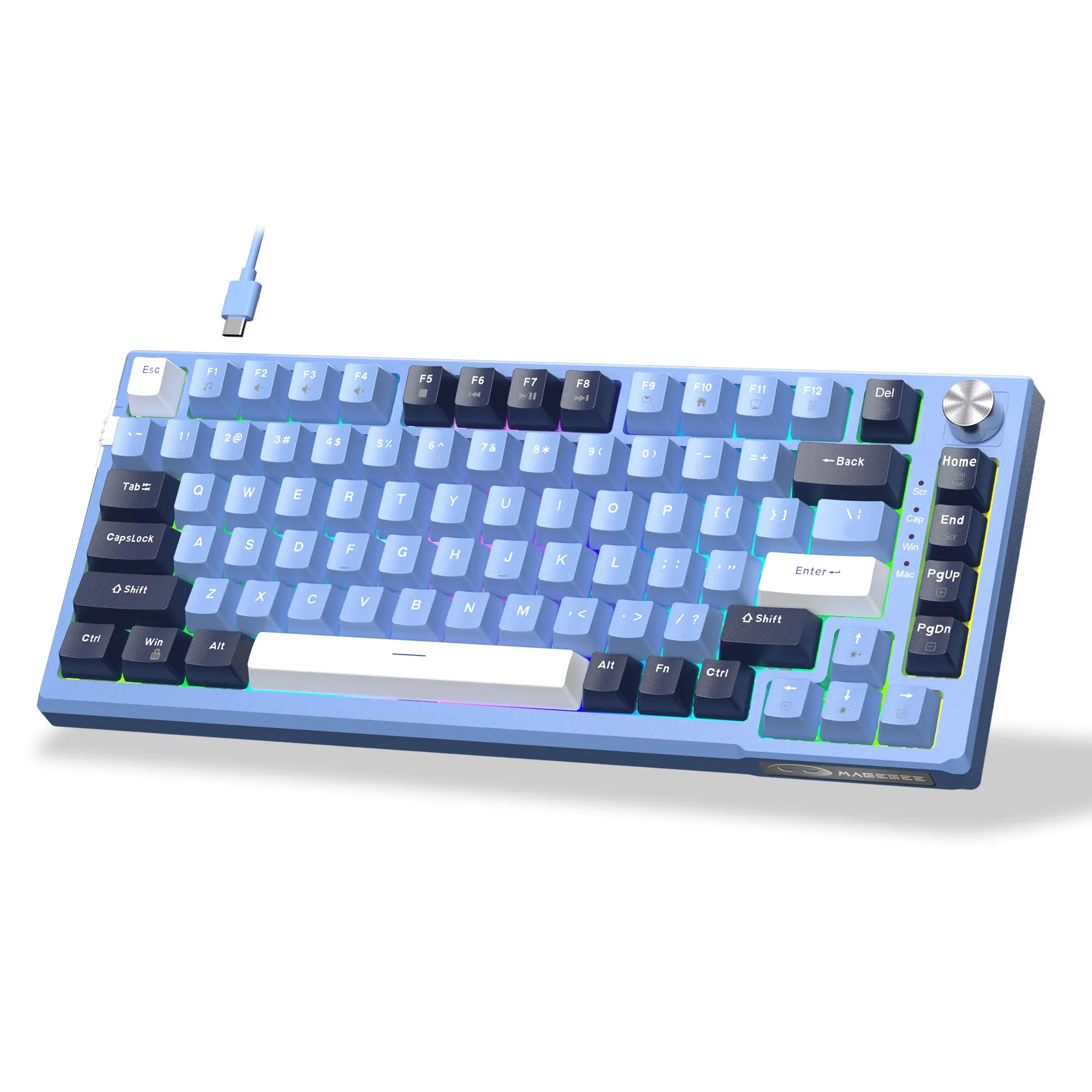 MageGee SKY81 75% Mechanical Gaming Keyboard, RGB Gasket Hot Swappable Wired Custom Creamy Sound Dampening Keyboard with Knob