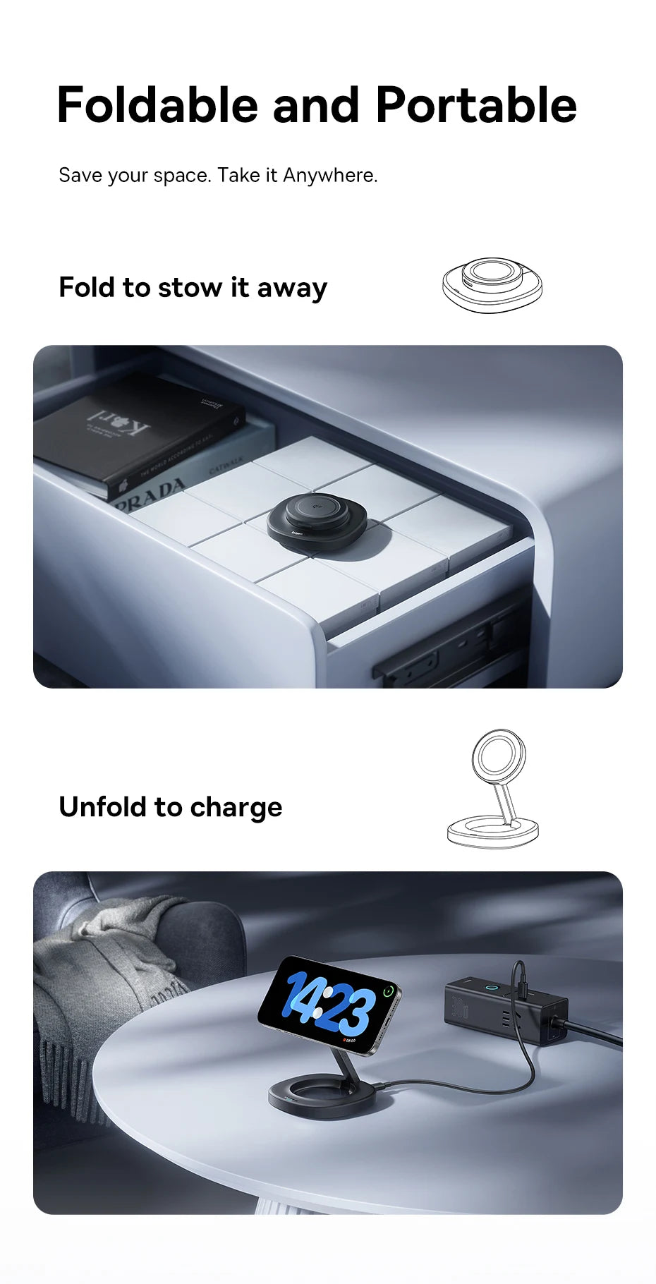 15W Magnetic Wireless Charger Stand - Foldable Qi Certified MagSafe Tidesmit