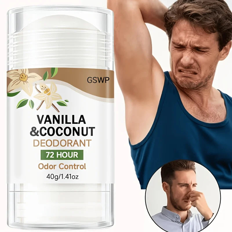 Tidesmit GSWP vanilla and coconut deodorant stick, aluminum-free, non-greasy, 72-hour lasting fragrance.