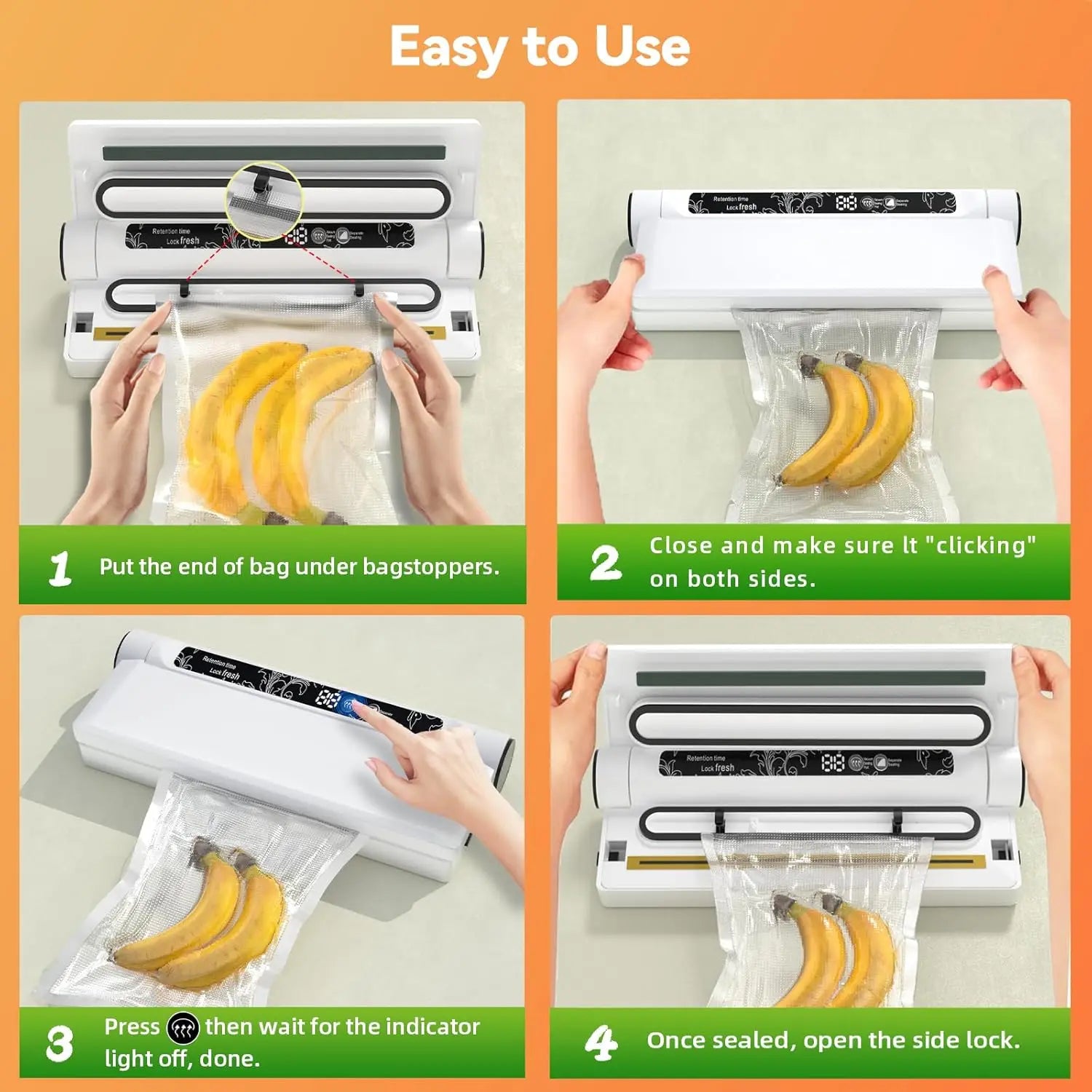 Vacuum Sealer with Bags, Fully Automatic Dry & Wet Food Sealer, One-Click Operation, Strong Suction, Digital Display